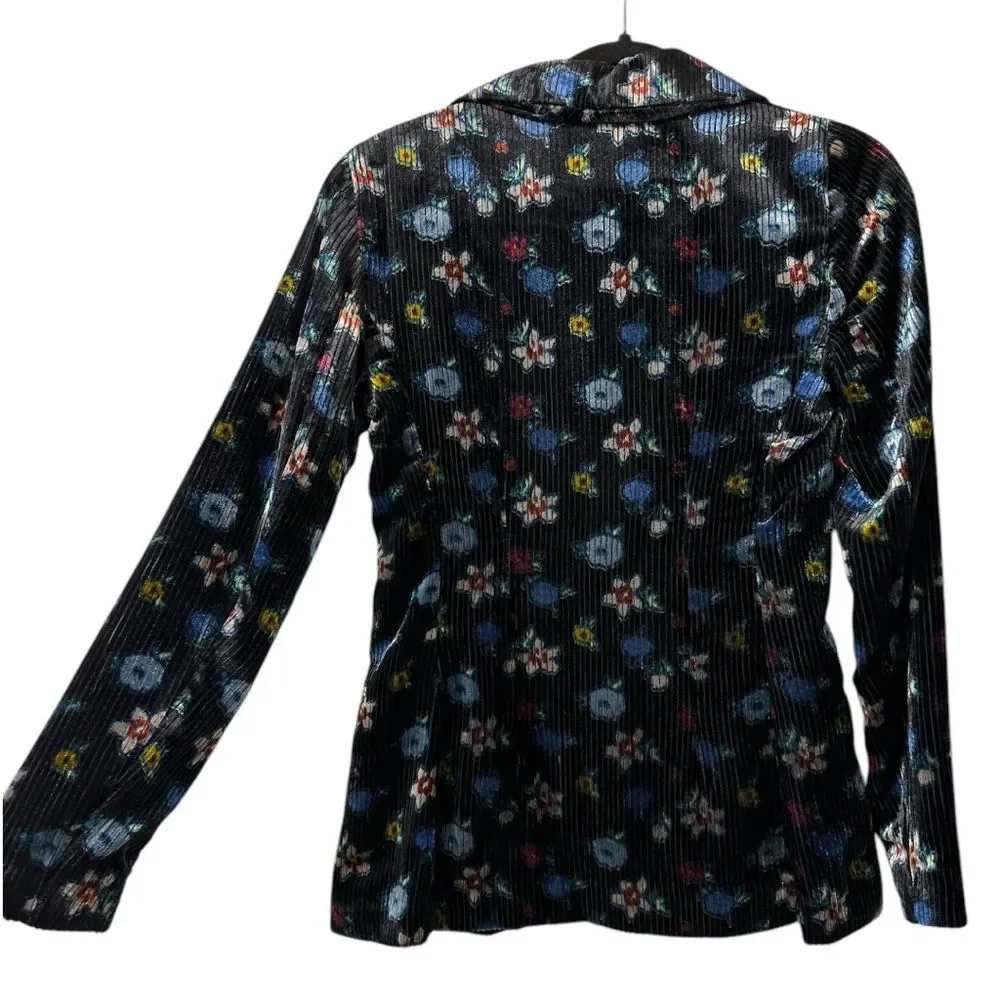 ANTHROPOLOGIE Ett Twa Blooming Velvet Floral Jacket Blazer 4 S